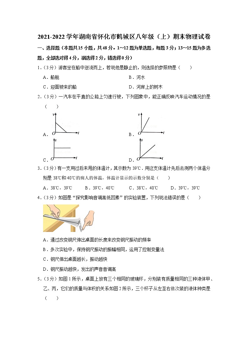 湖南省怀化市鹤城区2021-2022学年八年级上学期期末物理试题第1页