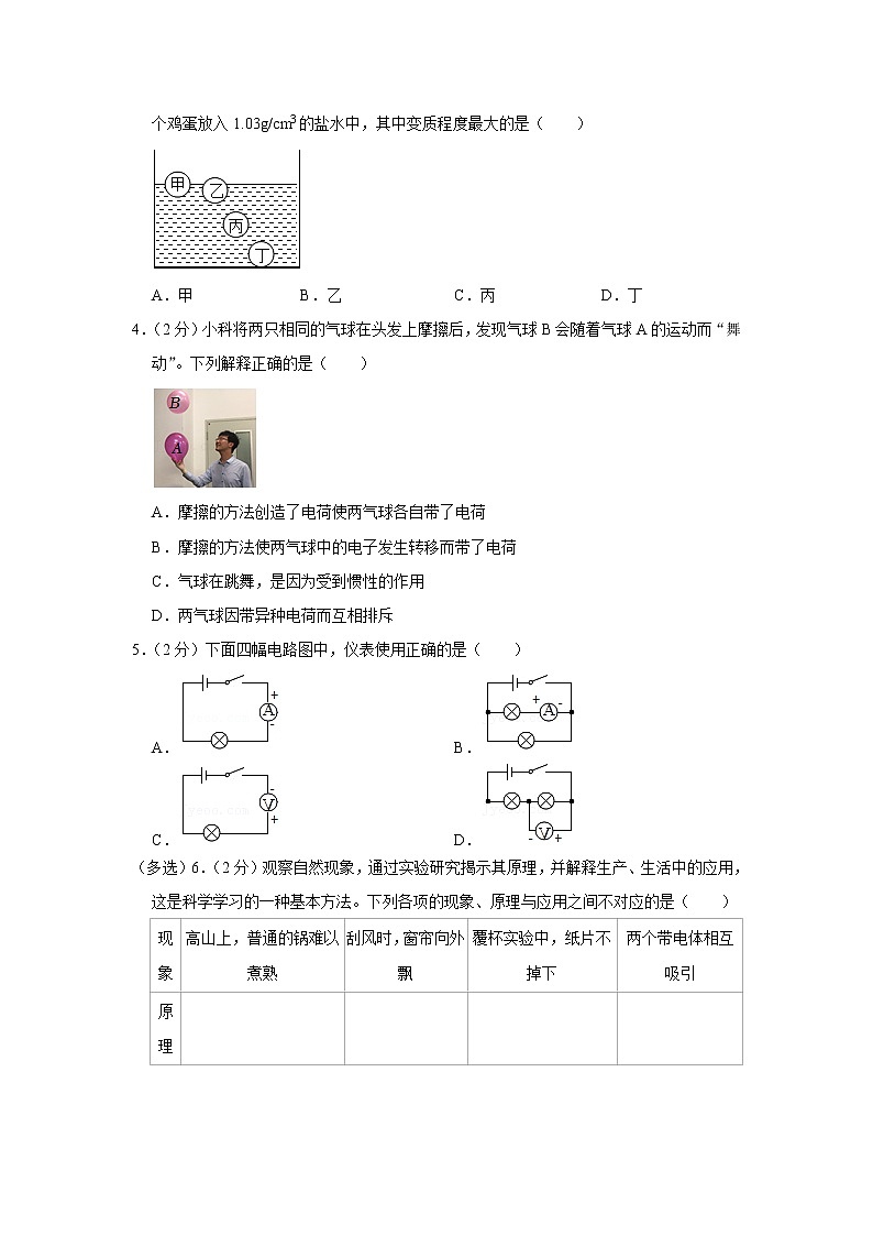 浙江省衢州市常山县城关中学2021-2022学年八年级上学期期末物理试题第2页