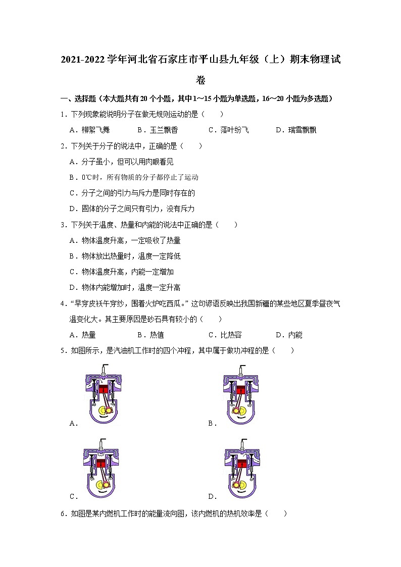 河北省石家庄市平山县2021-2022学年九年级上学期期末物理试题第1页