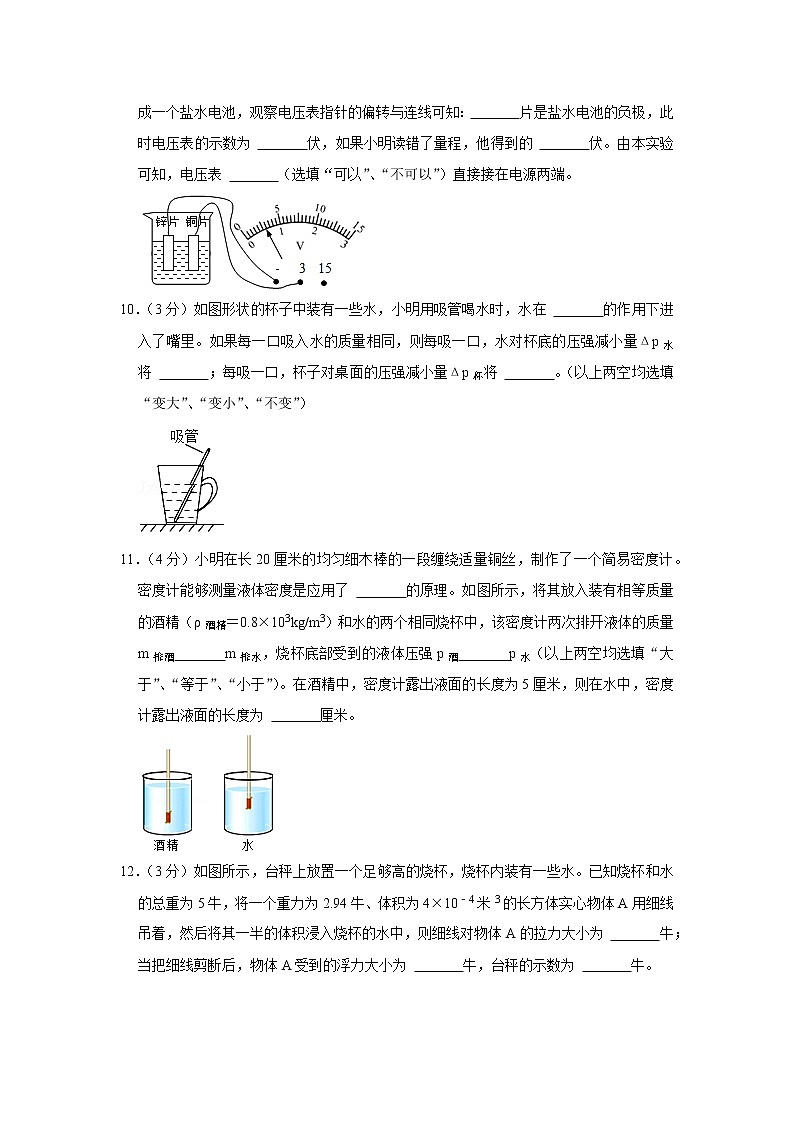 上海市同济大学附属存志学校2022-2023学年九年级上学期期中物理试题第3页