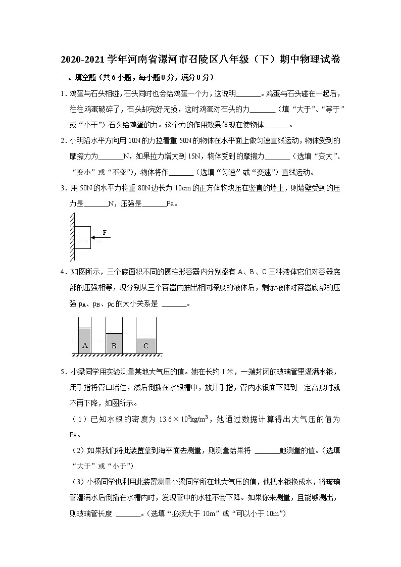 河南省漯河市召陵区2020-2021学年八年级下学期期中物理试题01