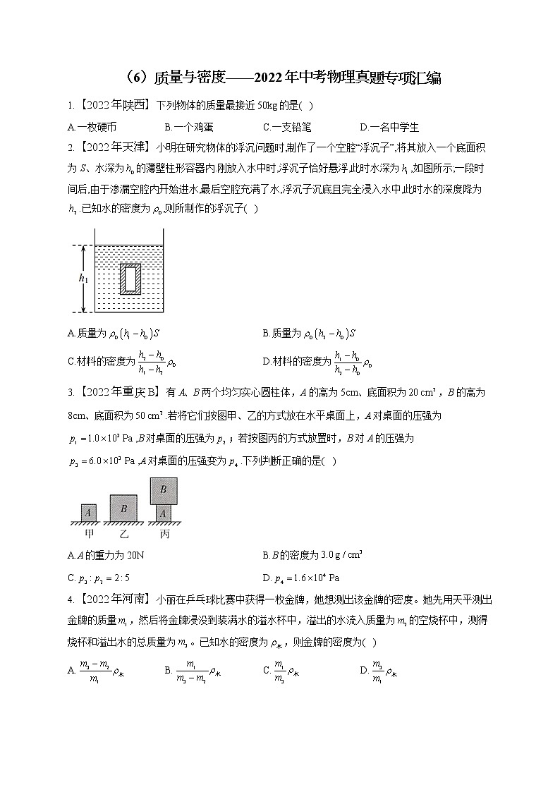 （6）质量与密度——2022年中考物理真题专项汇编01