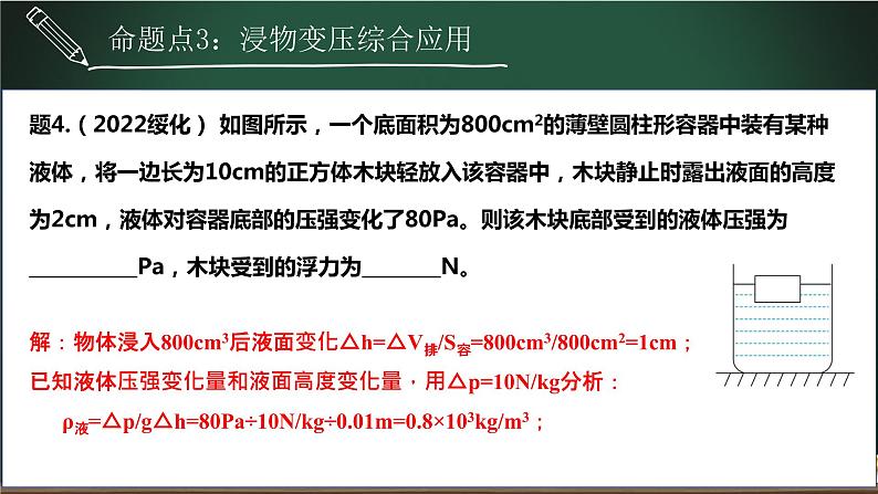 中考物理一轮复习课件-- 压强与浮力之浸物变压专题08