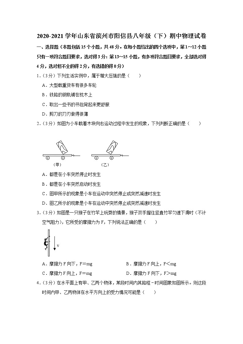 山东省滨州市阳信县2020-2021学年八年级下学期期中物理试题第1页