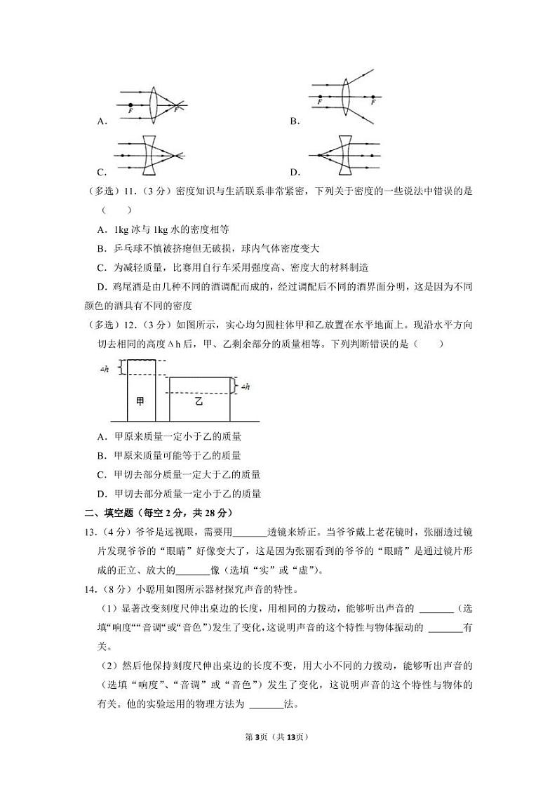 湖南省长沙市青竹湖湘一外国语学校2021-2022学年八年级上学期期末考试物理试题（有答案）03