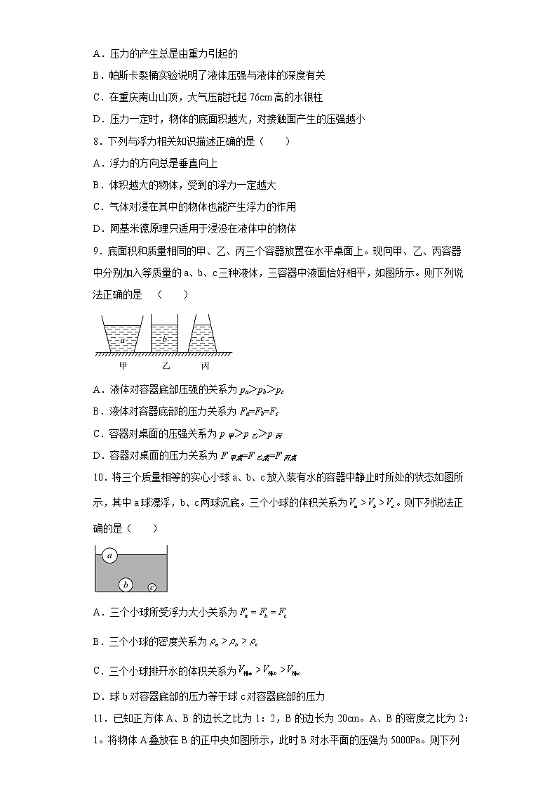 重庆市外国语学校2020-2021学年八年级下学期期中物理试题第3页