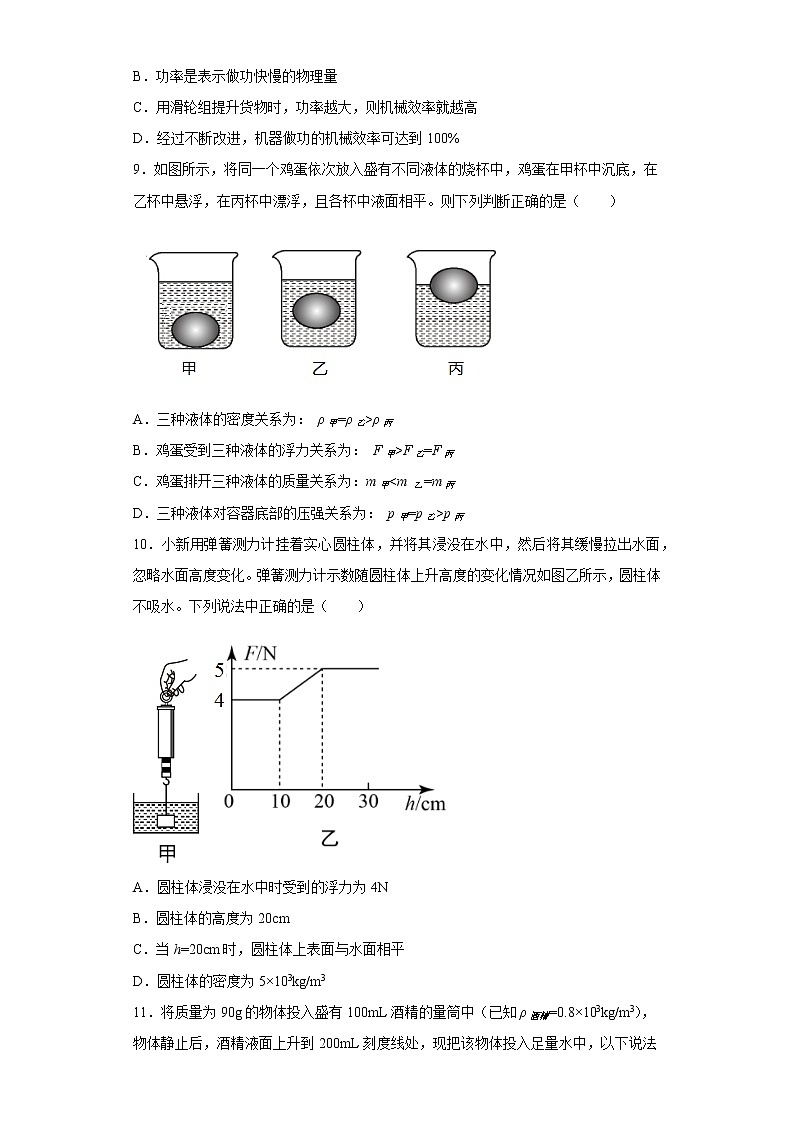 重庆市实验外国语学校2020-2021学年八年级下学期期末考试物理试题第3页