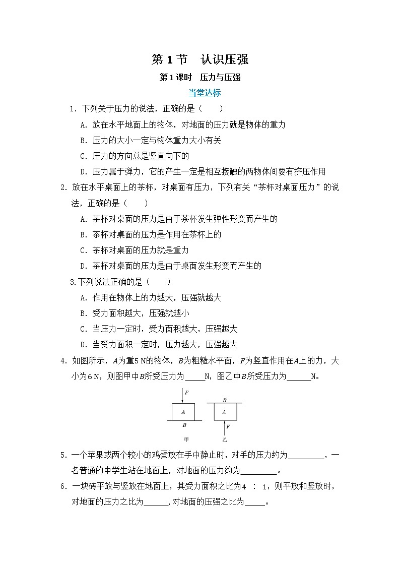 8.1 认识压强 第1课时（课件+教案+同步练习）01