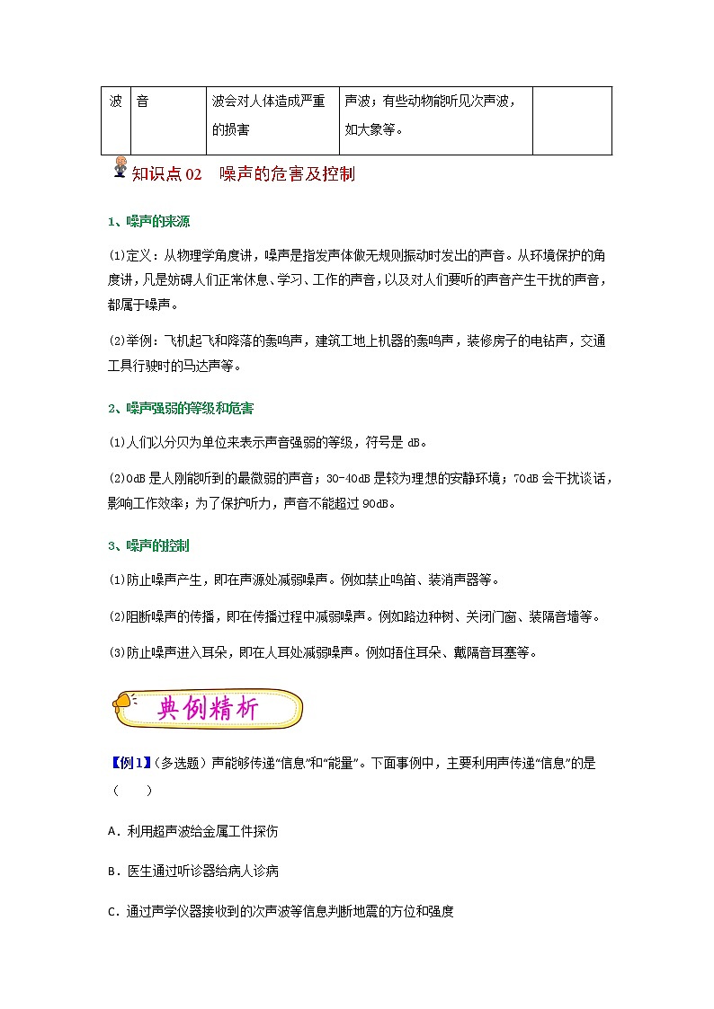 【寒假分层作业】2023年人教版物理八年级-第5天《声的利用和噪声》寒假精品练习（含解析）02