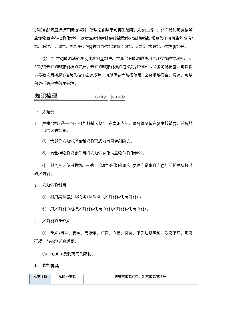 18.2 太阳能 能量转化的基本规律 能源与可持续发展-九年级下册物理同步备课讲义 (苏科版)02