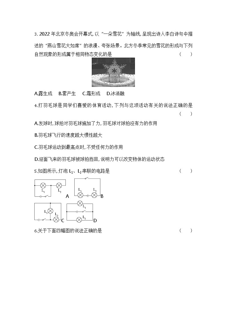 2022年山东省泰安市物理真题试卷(含答案)02