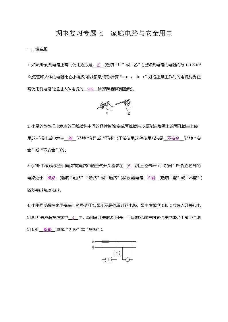 期末复习专题七　家庭电路与安全用电—沪粤版物理九年01