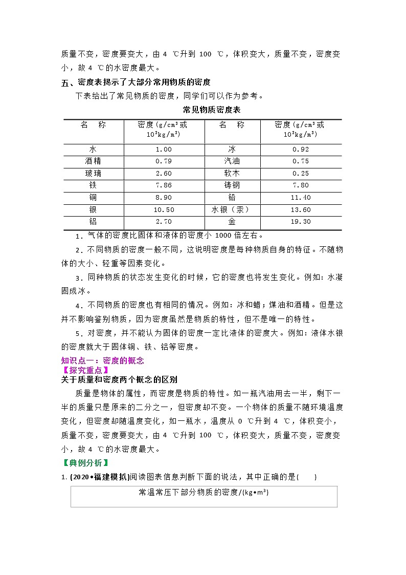 苏科版物理八年级下册同步教案-6.3  物质的密度（原卷版）03