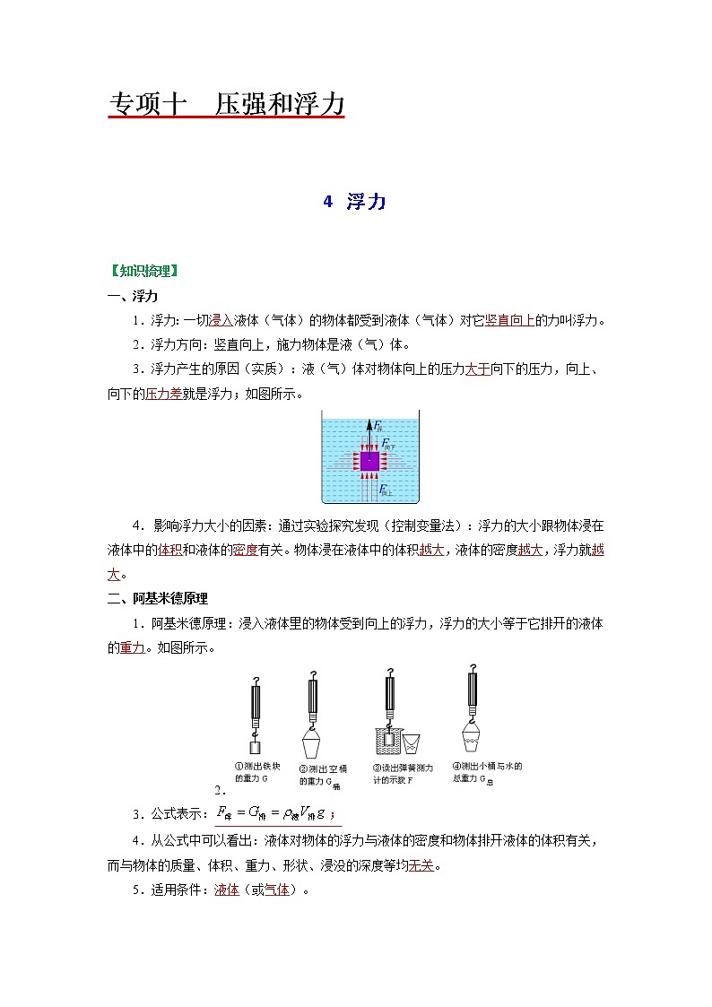 苏科版物理八年级下册同步教案-10.4 浮力(解析版)第1页