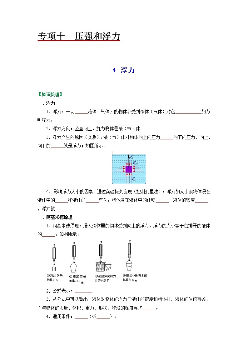 苏科版物理八年级下册同步教案-10.4 浮力(原卷版)第1页