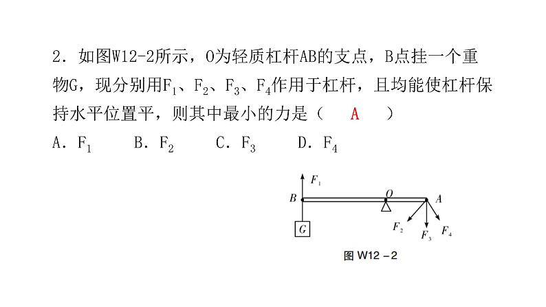 人教版八年级物理下册微专题12杠杆最小力与最长力臂课件第4页