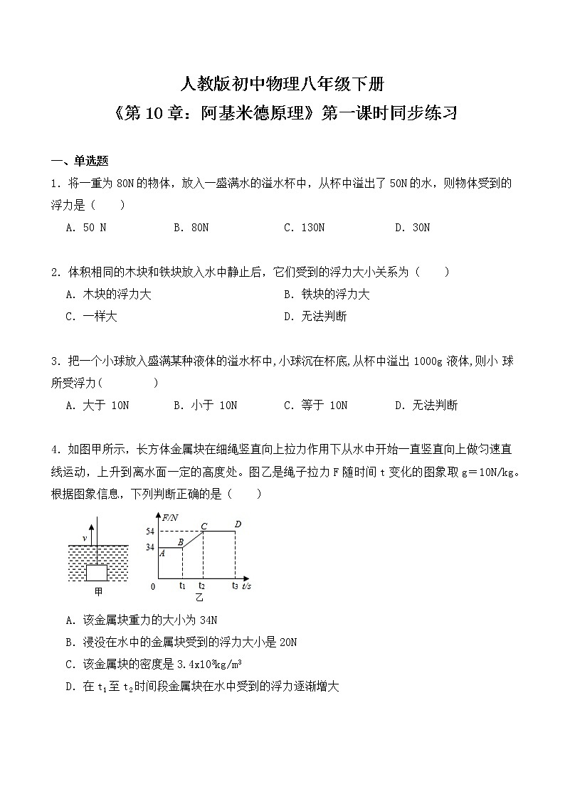 10.2《阿基米德原理》第1课时课件PPT+教学设计+同步练习01