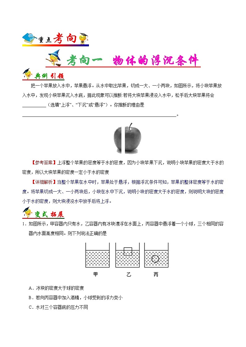 考点17 浮沉条件的应用-备战2023年中考物理考点一遍过 学案02