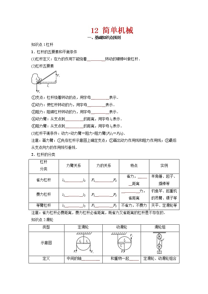 预测12 简单机械-备战中考物理考点精讲与精练（人教版）（原卷版）第1页