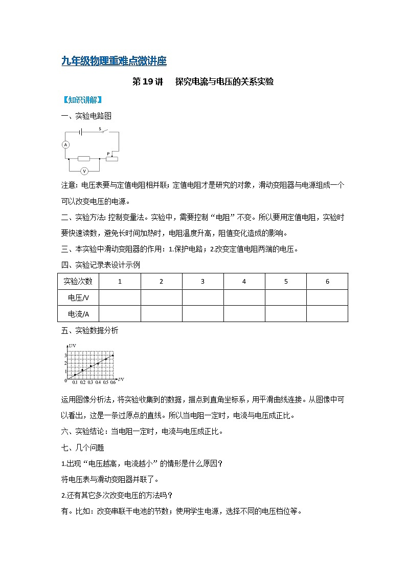第19讲  探究电流和电压的关系实验第1页