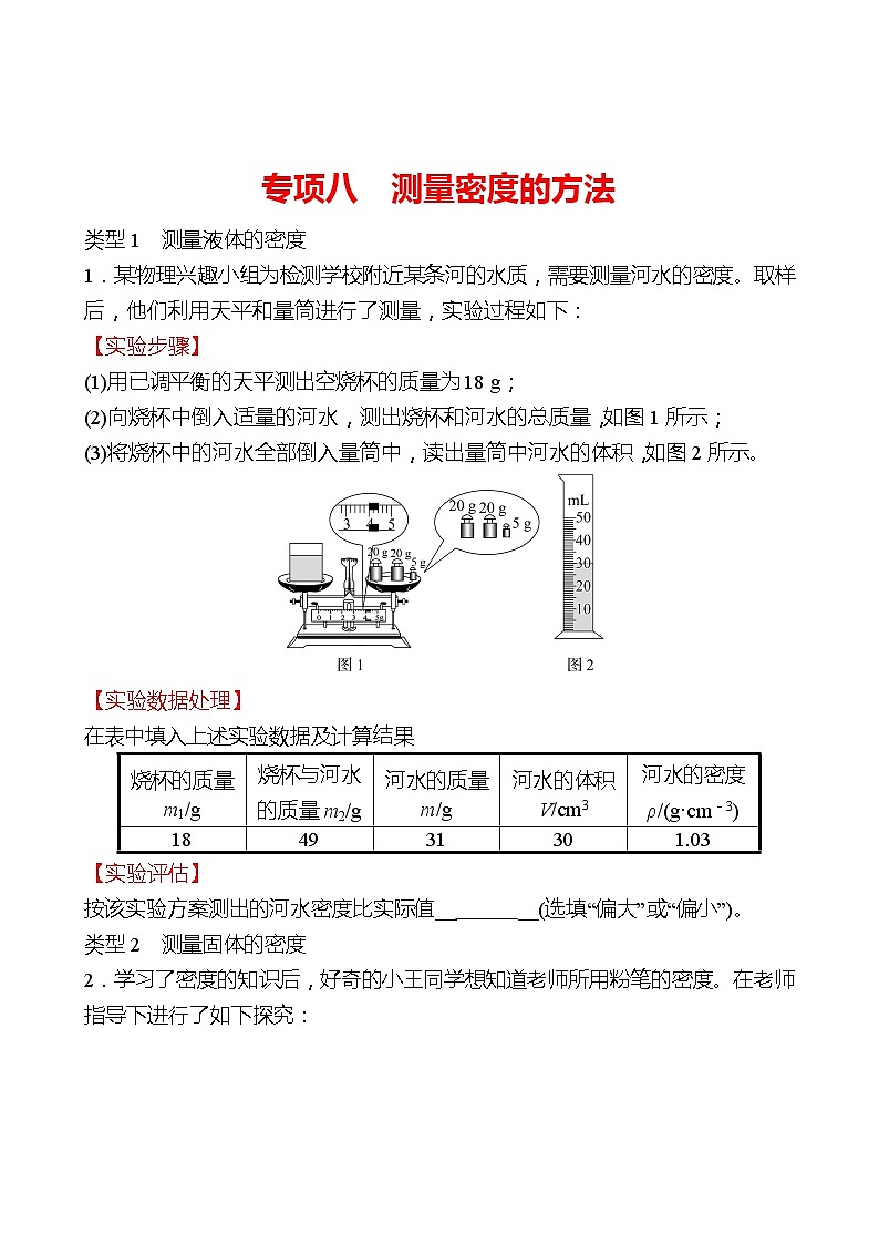 专项八  测量密度的方法 同步练习 2022-2023 人教版物理 八年级上册01