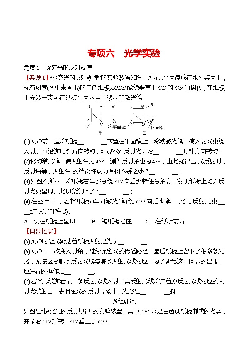 专项六  光学实验 同步练习 2022-2023 人教版物理 八年级上册01