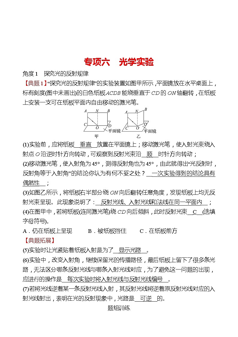 专项六  光学实验 同步练习 2022-2023 人教版物理 八年级上册01