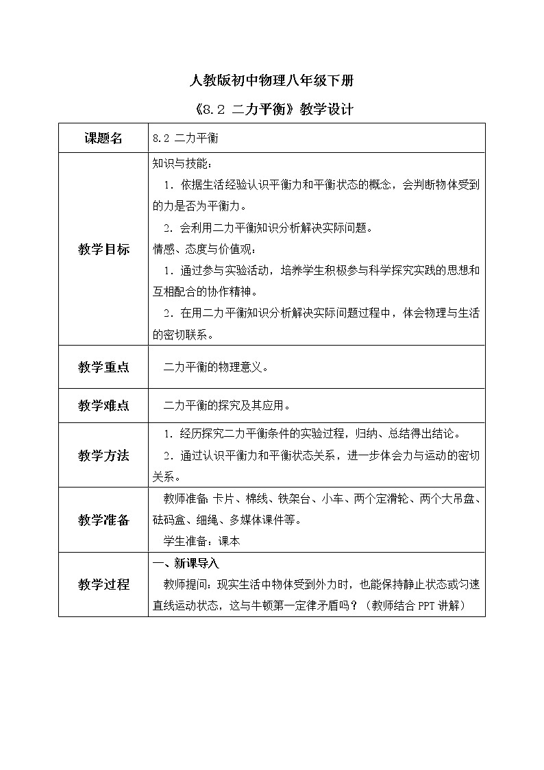 8.2 二力平衡 课件+素材 人教版八年级下册精品同步资料（送教案练习）01