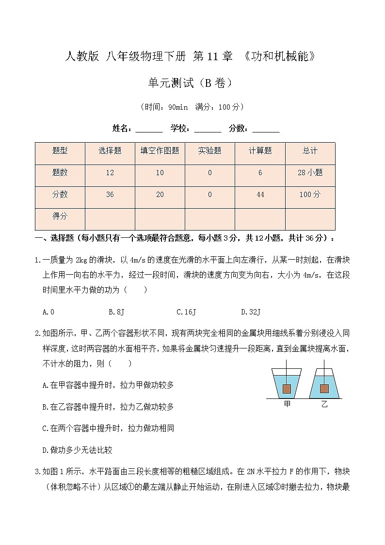 11.5人教版八年级下册物理第11章《功和机械能》单元测试（B卷）原卷版第1页