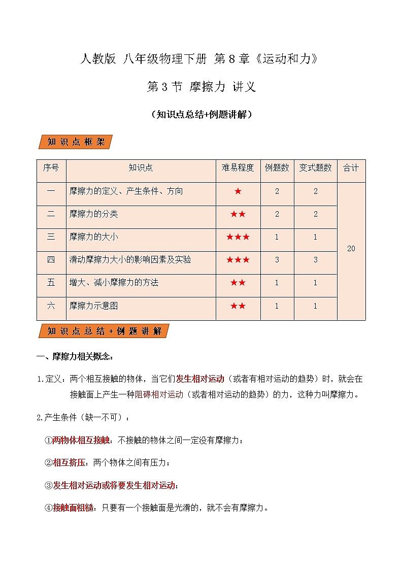 8.3摩擦力（讲义）教师版第1页