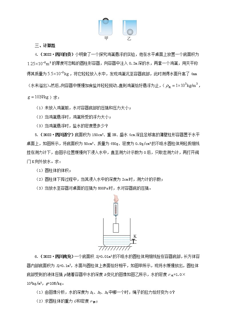 热点专项01  压强、浮力综合（原卷版+解析版）（第1卷）—2022年中考物理真题分项汇编（全国通用）（共8题）02
