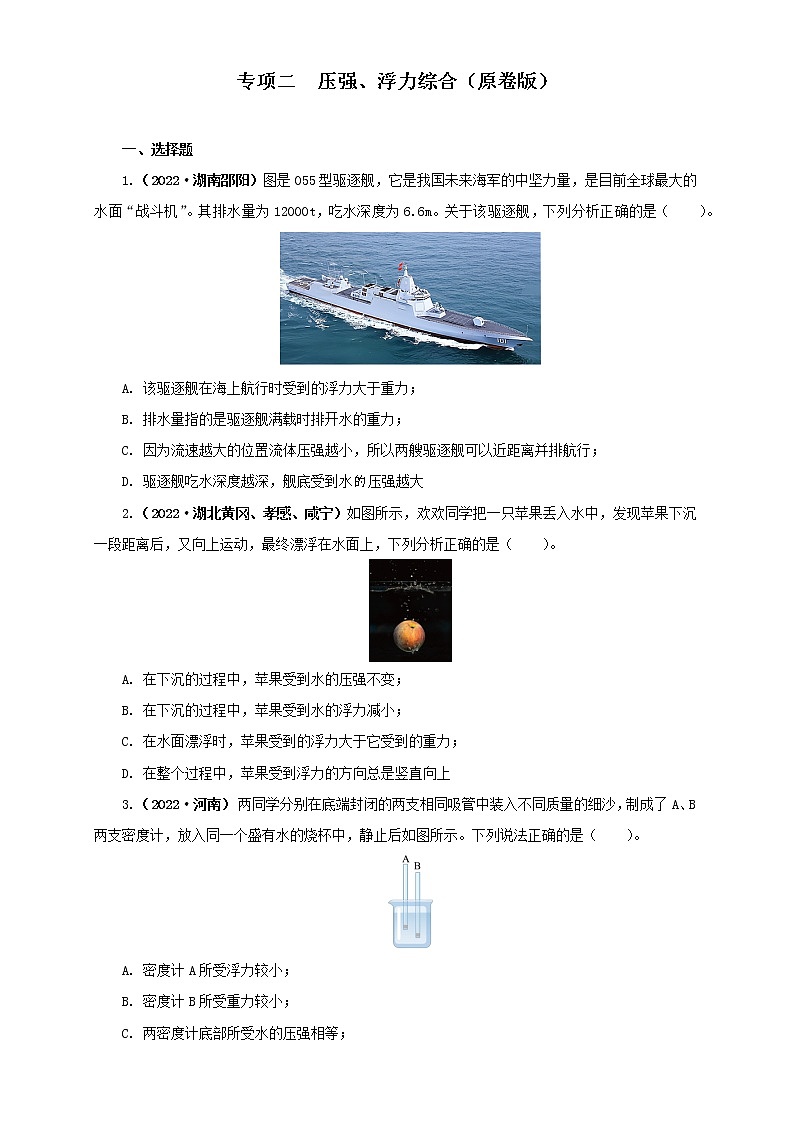 专项二  压强、浮力综合（原卷版）第1页