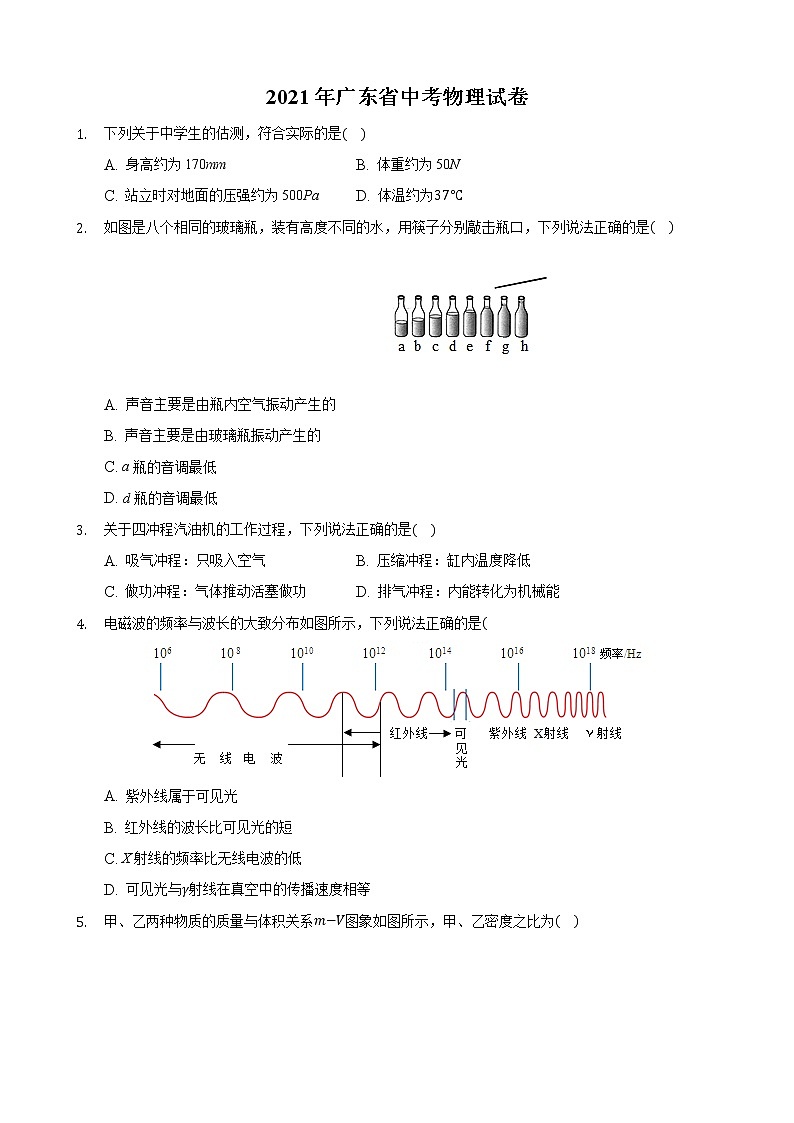 初中物理中考复习 2021年广东省中考物理真题01
