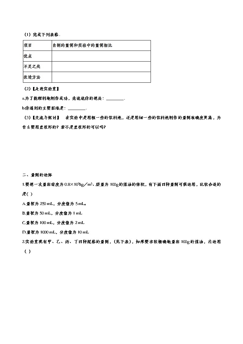 初中物理中考复习 备战2020中考物理章节强化训练——量筒的使用02