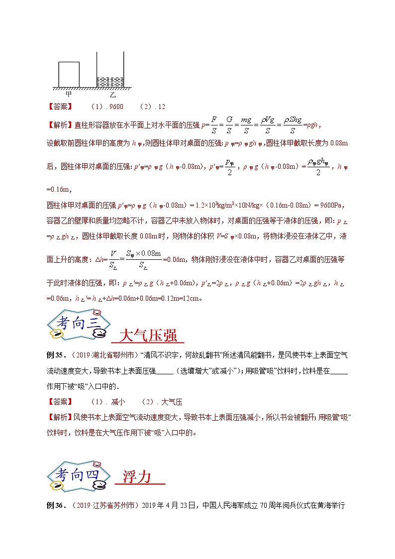 初中物理中考复习 必刷05  压强与浮力-备战2020年中考物理必刷填空、作图及科普阅读题60例（解析版）02