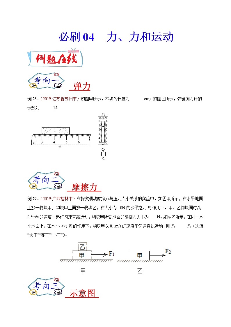 初中物理中考复习 必刷04  力、力和运动-备战2020年中考物理必刷填空、作图及科普阅读题60例（原卷版）01