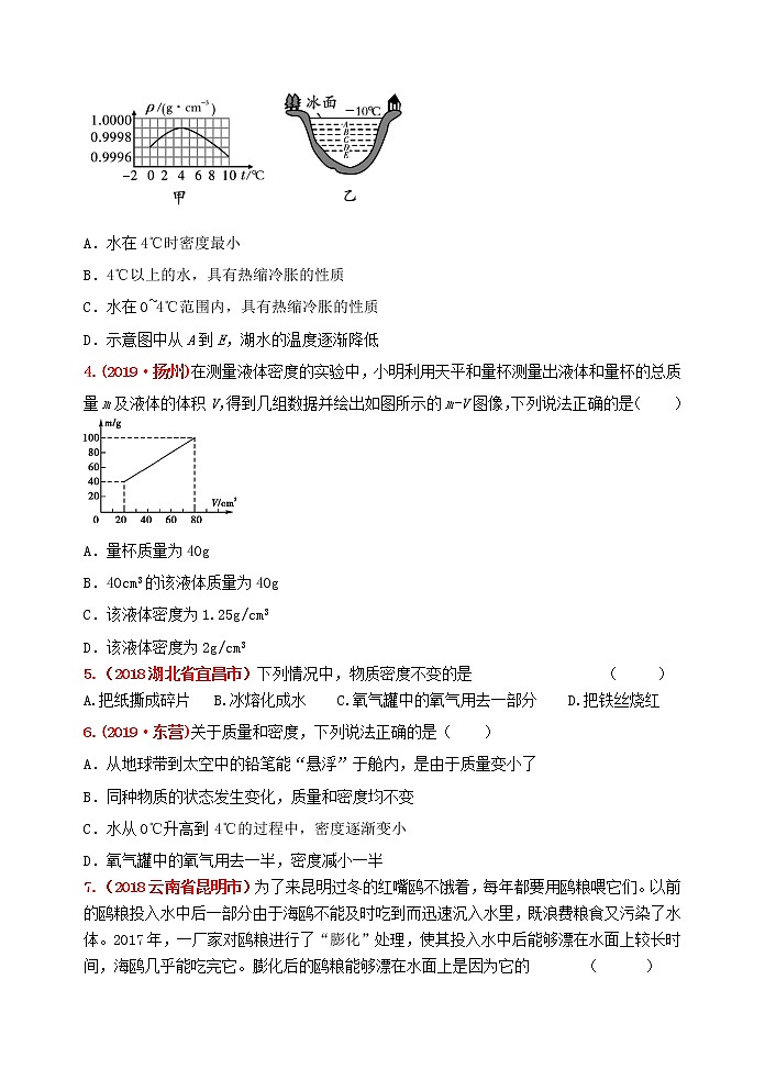 初中物理中考复习 冲刺2020年中考物理强化训练6：质量和密度（含答案）第2页