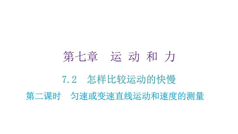 粤教沪科版八年级物理下册7-2怎样比较运动的快慢第二课时匀速或变速直线运动和速度的测量课件02