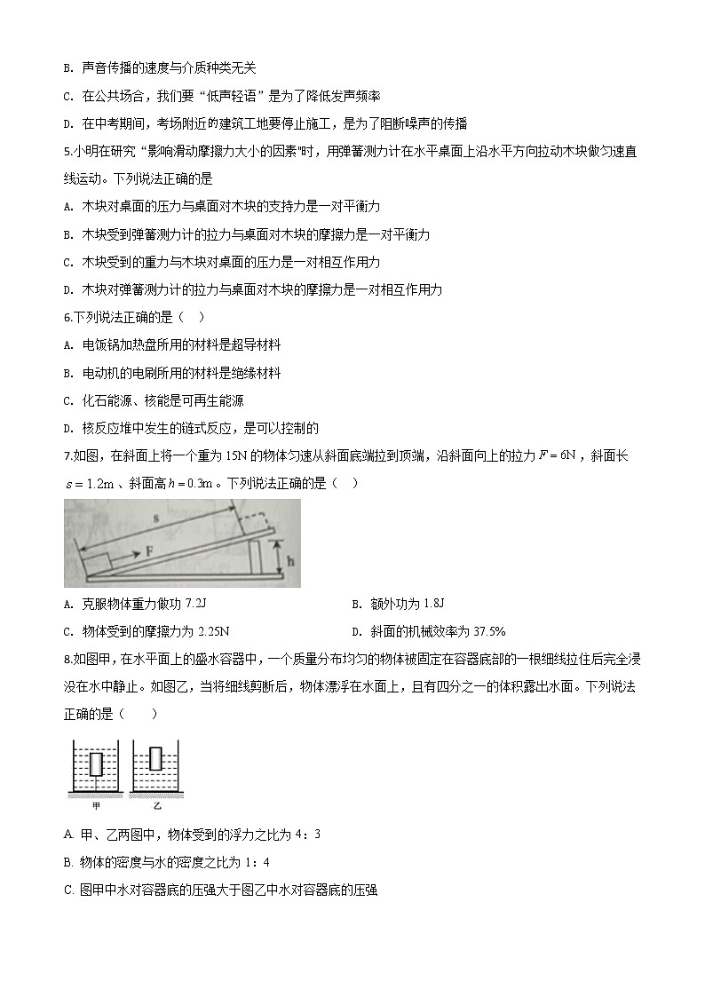 初中物理中考复习 精品解析：2020年辽宁省丹东市中考物理试题（原卷版）第2页