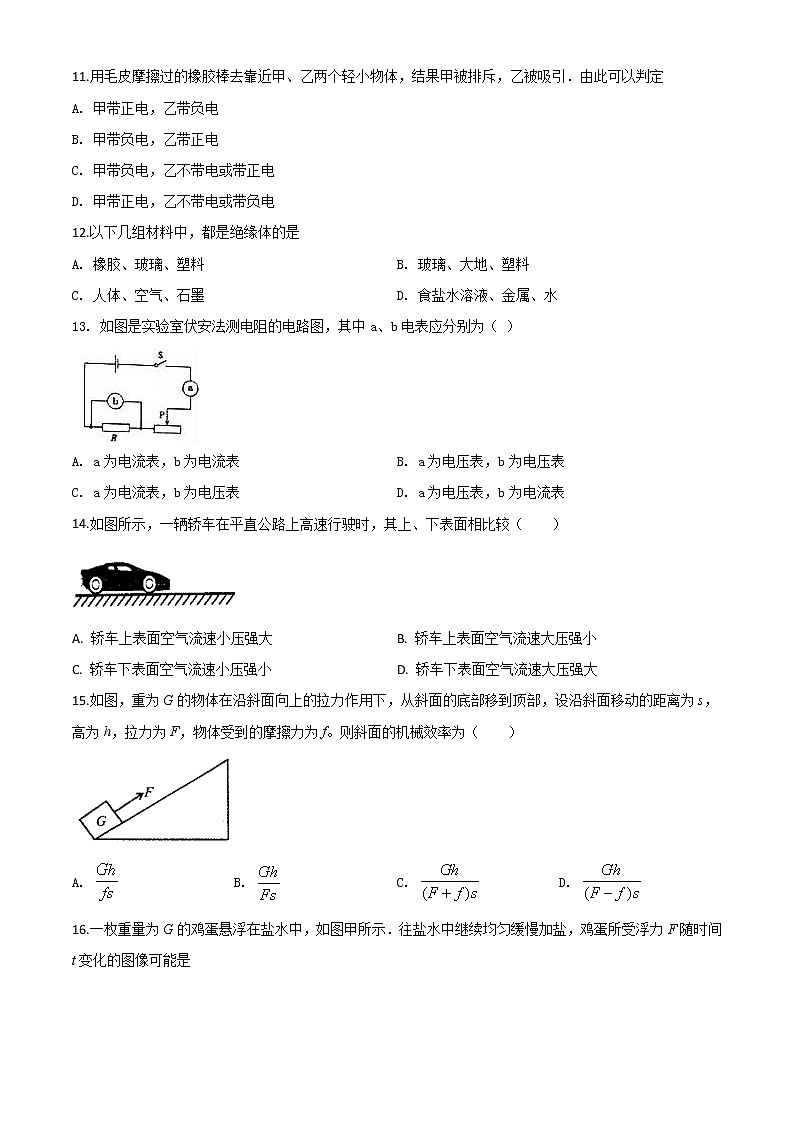初中物理中考复习 精品解析：2020年四川省自贡市中考物理试题（原卷版）03