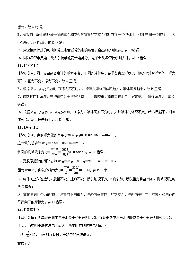 初中物理中考复习 山东-2020年中考物理考前押题密卷（全解全析）03