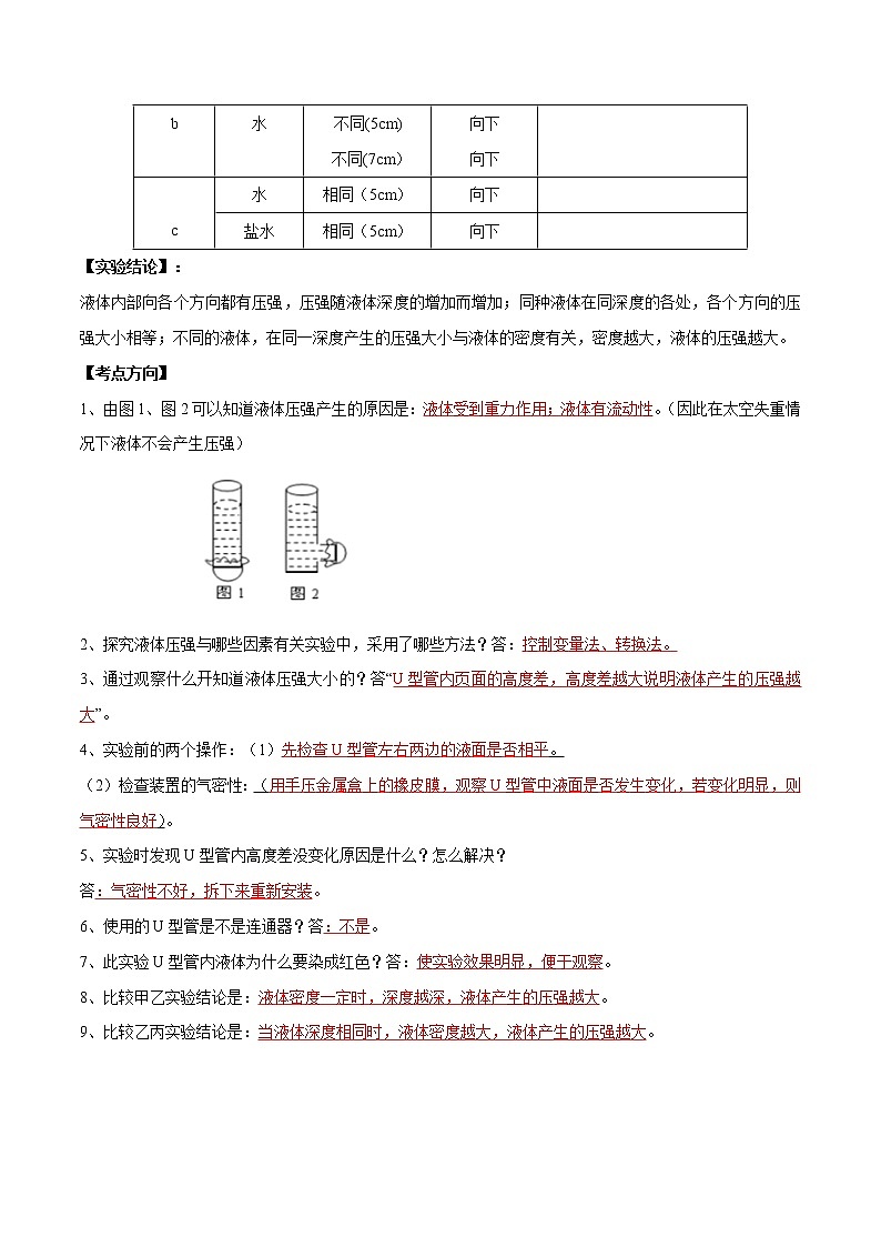 初中物理中考复习 实验11 探究液体压强大小的影响因素实验（解析版）第2页