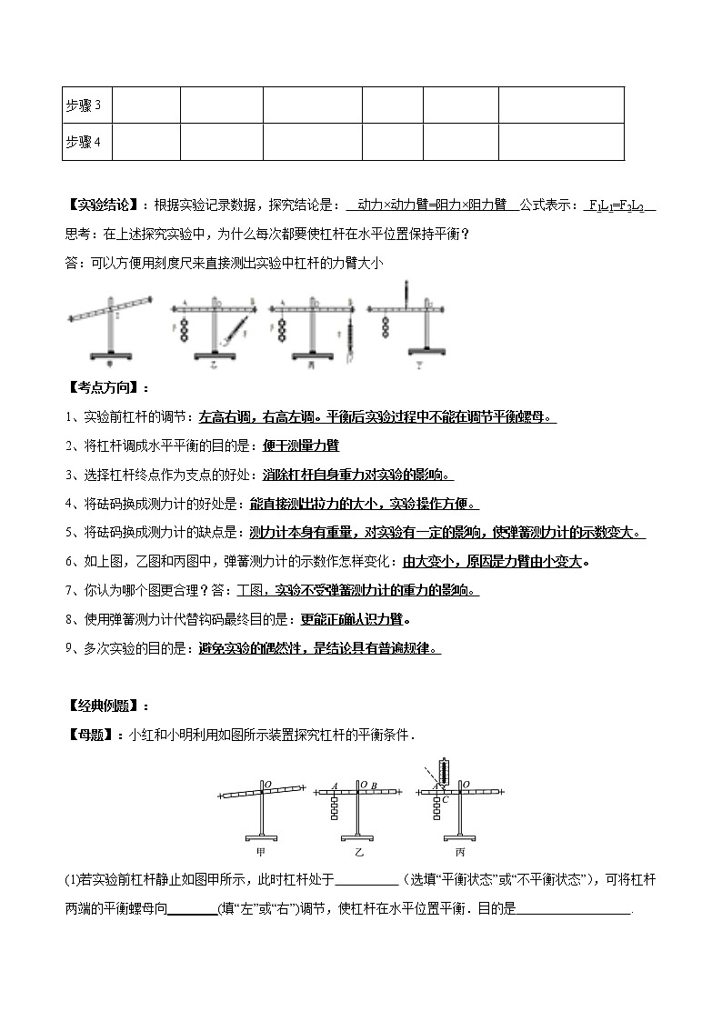 初中物理中考复习 实验15 探究杠杆平衡条件的实验（解析版） 试卷02
