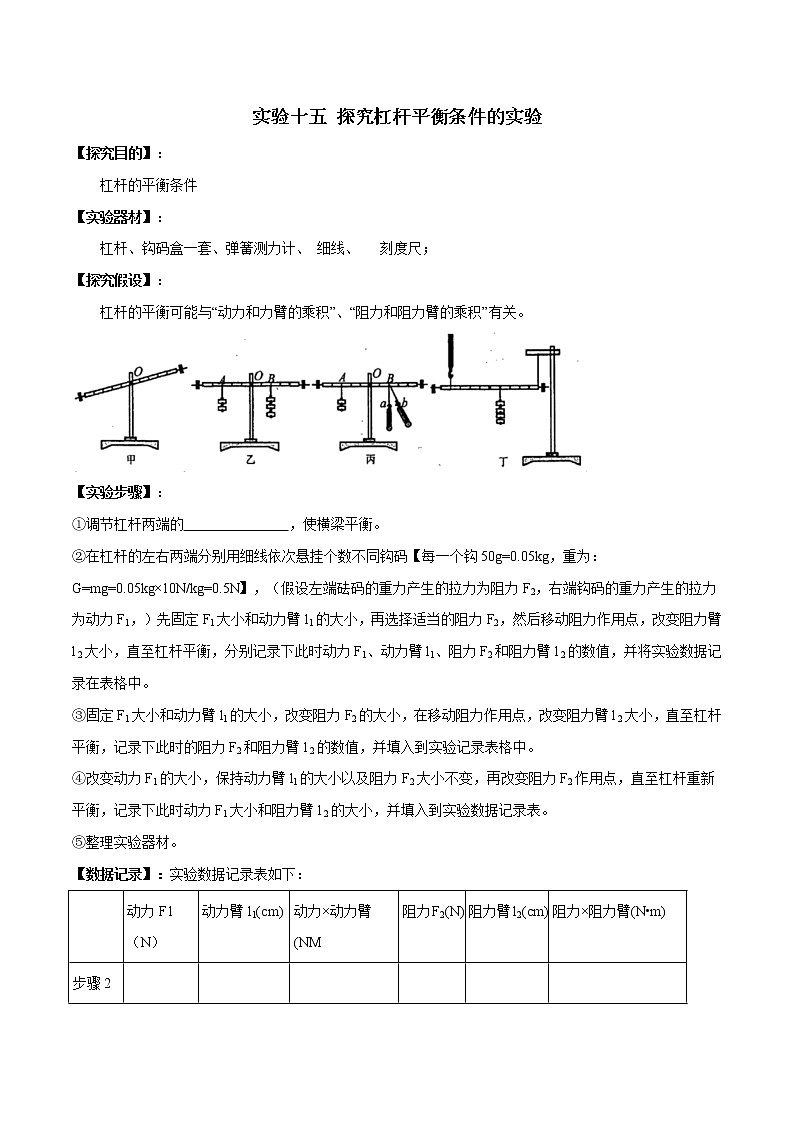 初中物理中考复习 实验15 探究杠杆平衡条件的实验（原卷版）01