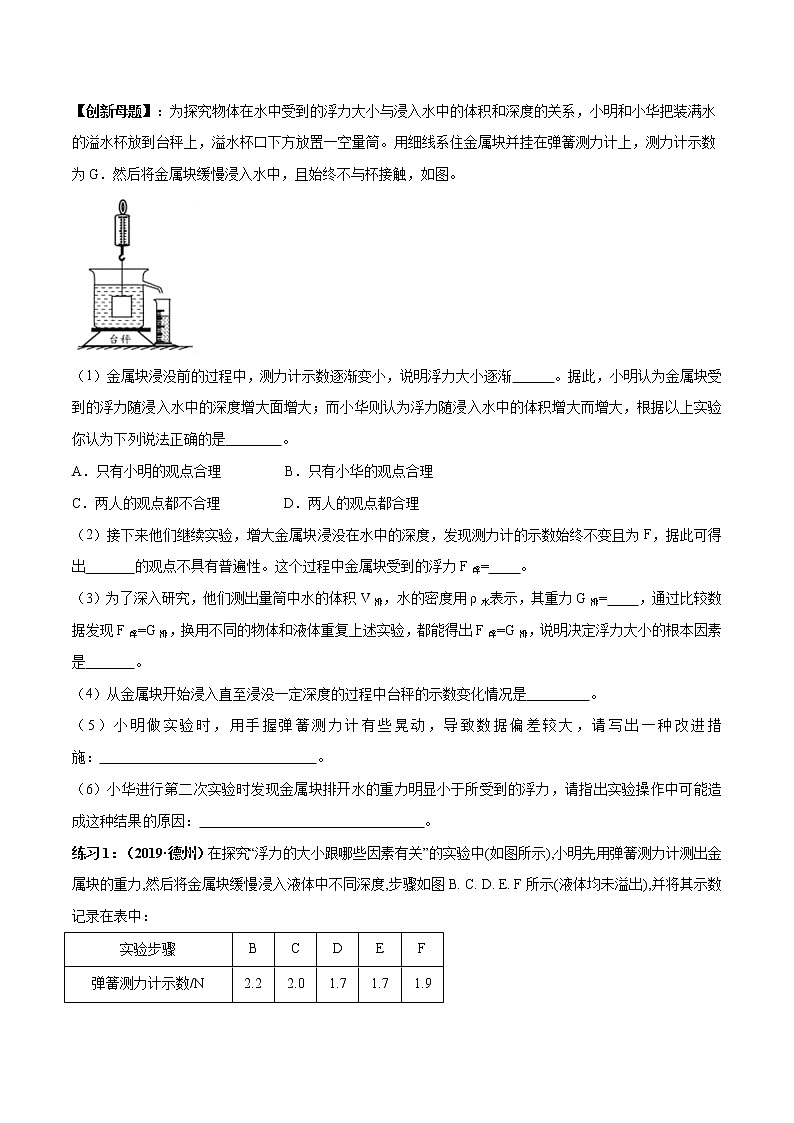 初中物理中考复习 实验14 探究浮力大小影响因素实验（原卷版）第2页