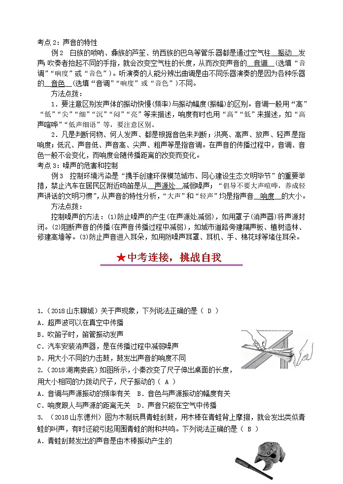 初中物理中考复习 中考物理总复习系列2声现象 试卷02