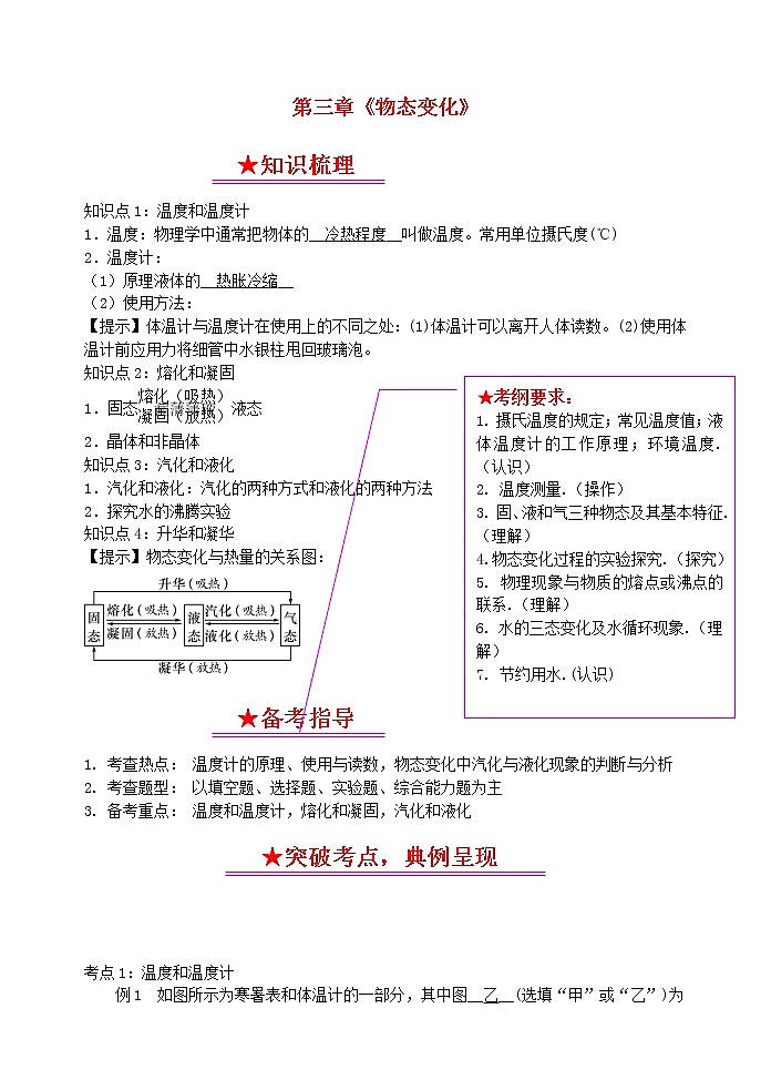 初中物理中考复习 中考物理总复习系列3物态变化第1页