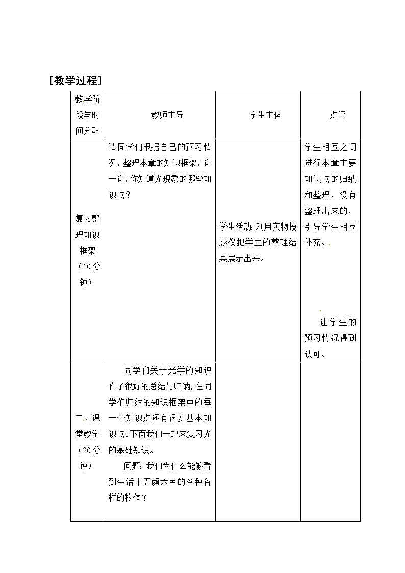 初中物理中考复习 中考物理第一轮复习教案  第四章  光现象1第3页