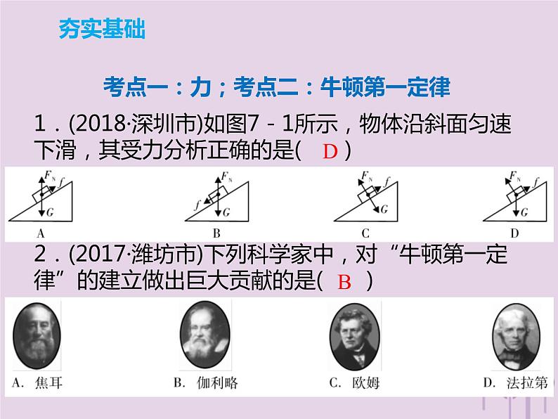 初中物理中考复习 中考物理解读总复习第一轮第二部分物质运动和相互作用第7章力运动和力课件08