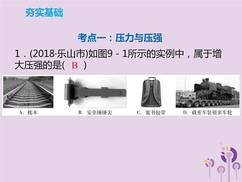 初中物理中考复习 中考物理解读总复习第一轮第二部分物质运动和相互作用第9章压强第1课时课件第6页